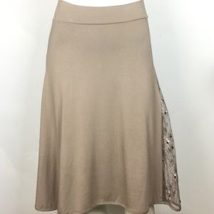 Skirt A-Line Stretchy Lace Insert Tan Size M